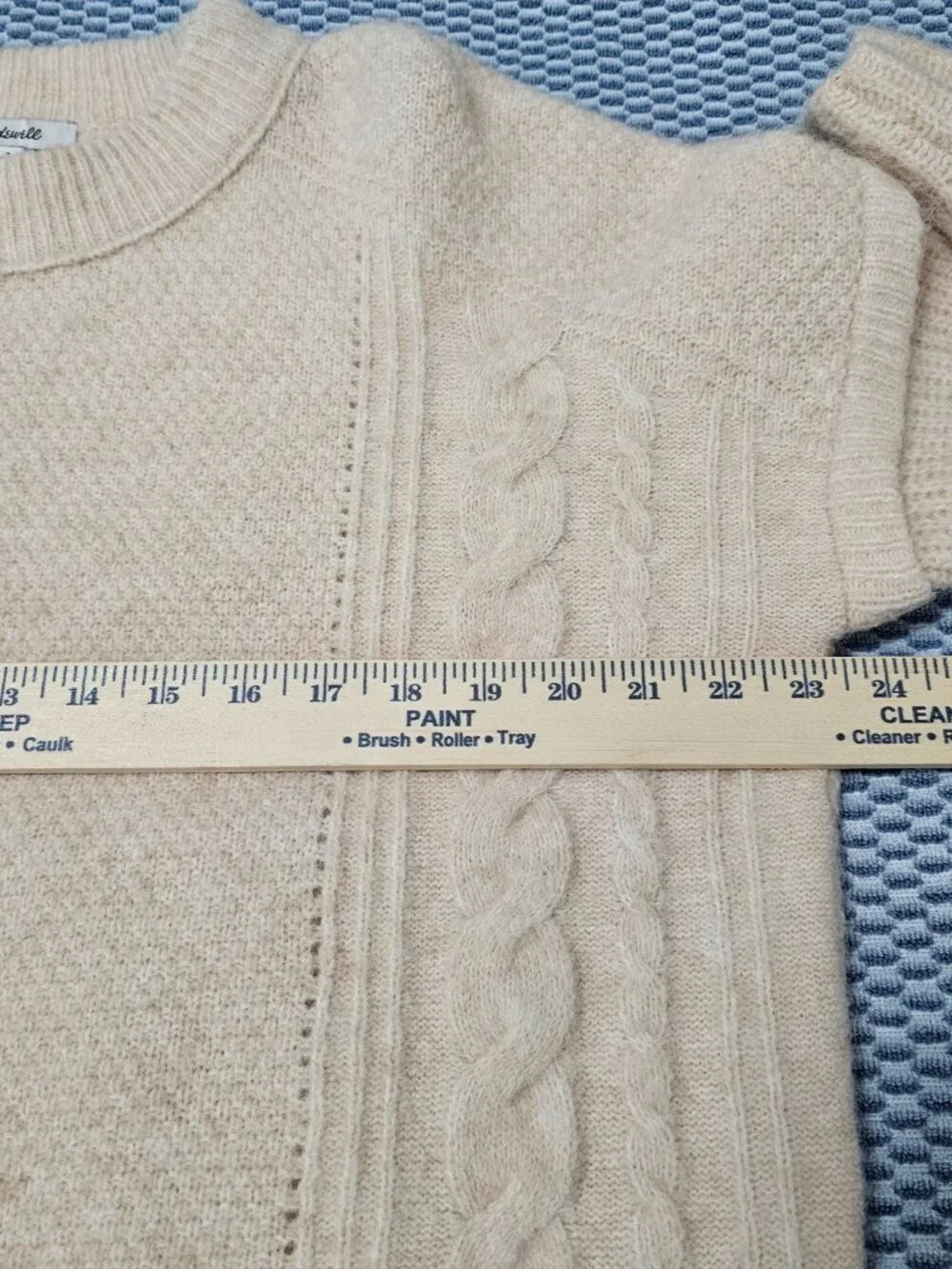 Madewell Cable Knit Beige Crewneck Boxy Pullover Alpaca Sweater Size Small NEW - Picture 6 of 7